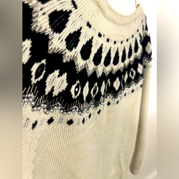 Gorgeous French connection Aztec print beaded sweater SZ L - Picture 10 of 13